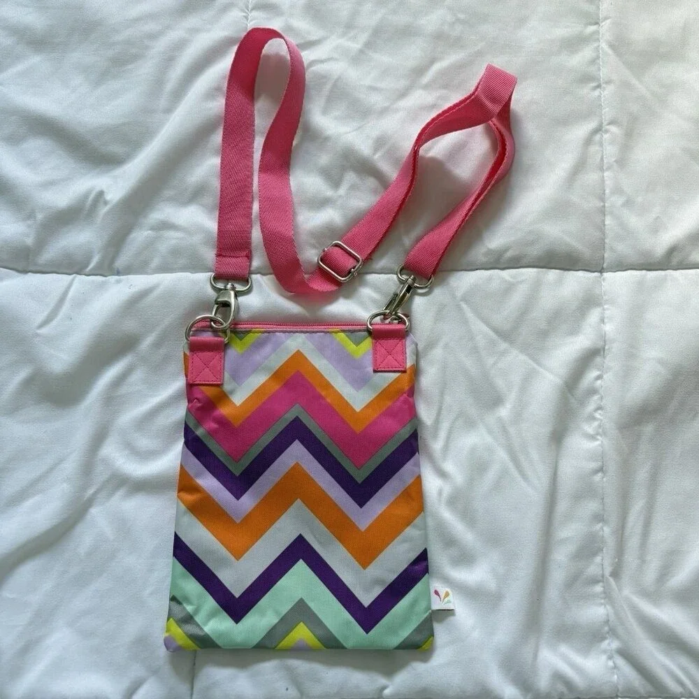 All For Color Womens Striped Crossbody Bag Adjustable Strap Pink Blue Zipper